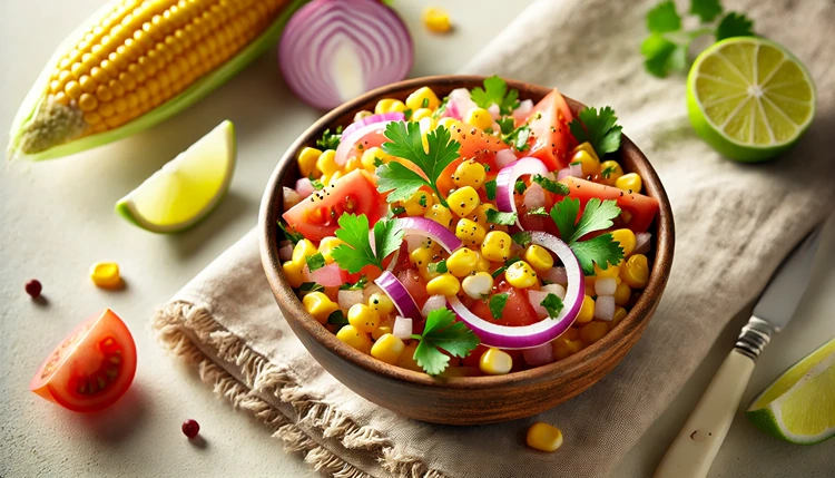 Fresh corn salsa with sweet corn, tomatoes, and cilantro